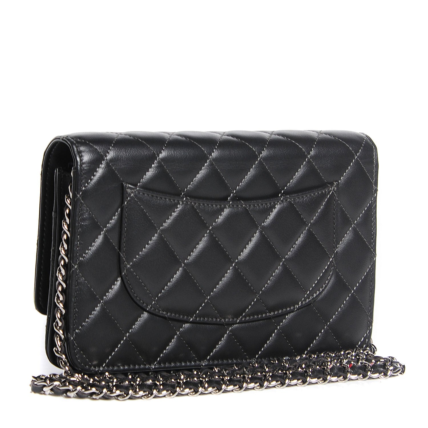 Chanel Lambskin Quilted Wallet On Chain WOC Dark Grey 3 of 9