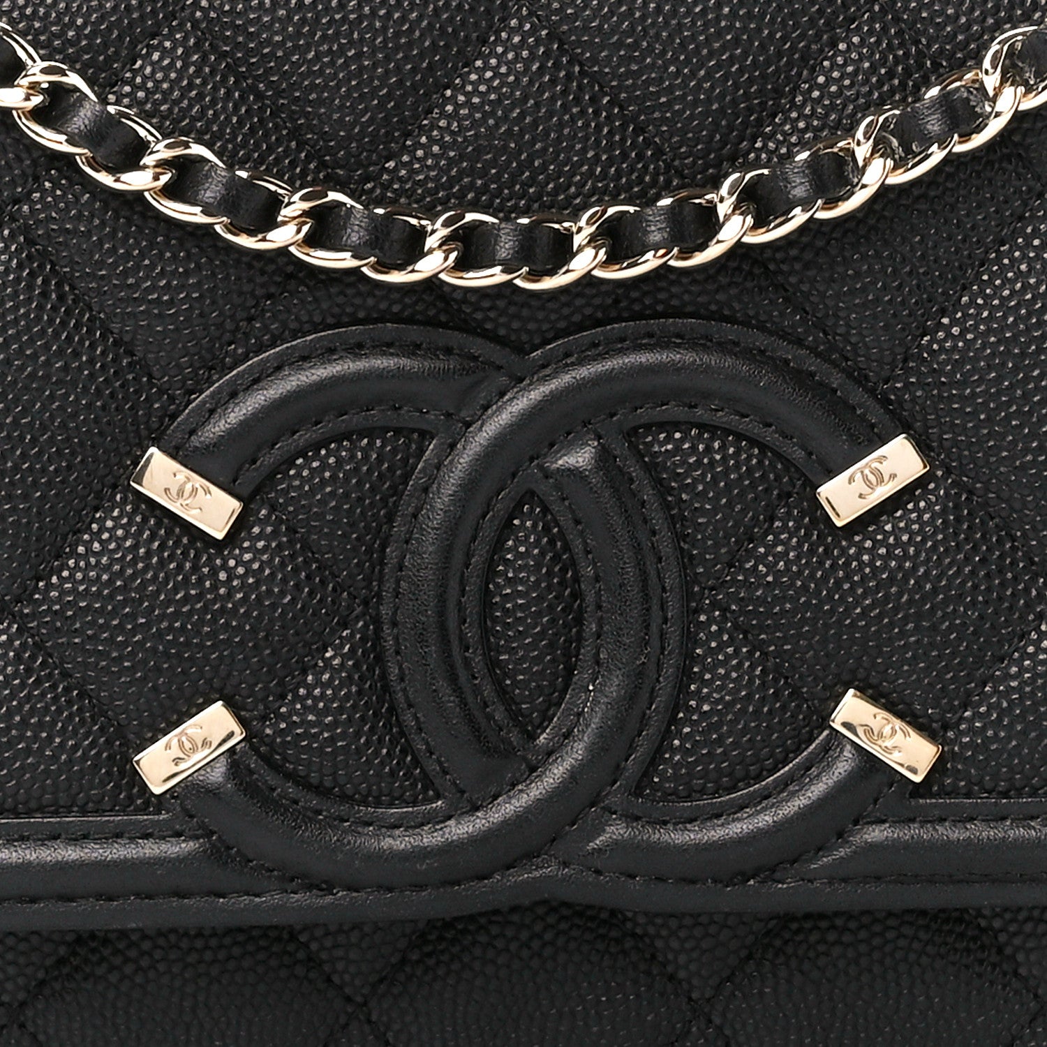 Chanel Caviar Quilted CC Filigree Wallet On Chain WOC Black 9 of 11