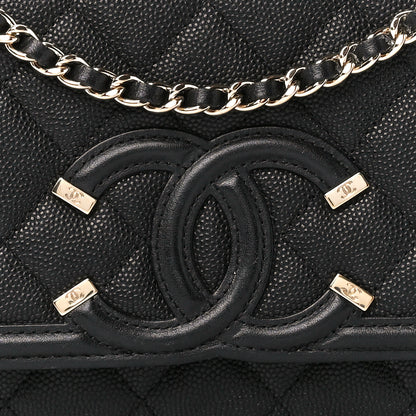 Chanel Caviar Quilted CC Filigree Wallet On Chain WOC Black 9 of 11