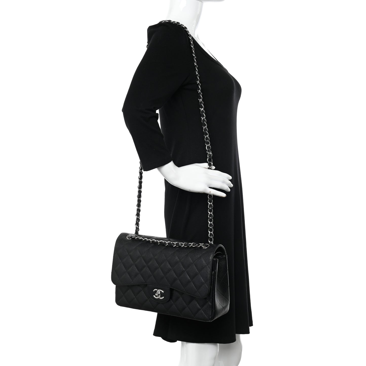 Caviar Quilted Jumbo Double Flap Black