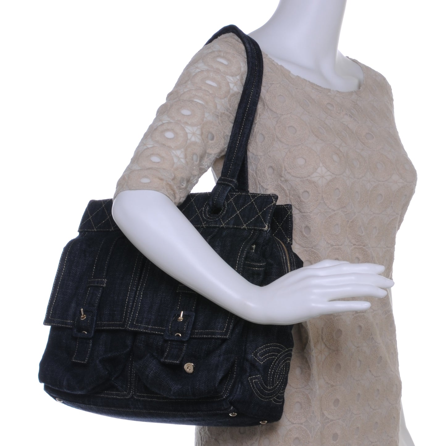 Denim CC Double Pocket Shoulder Bag