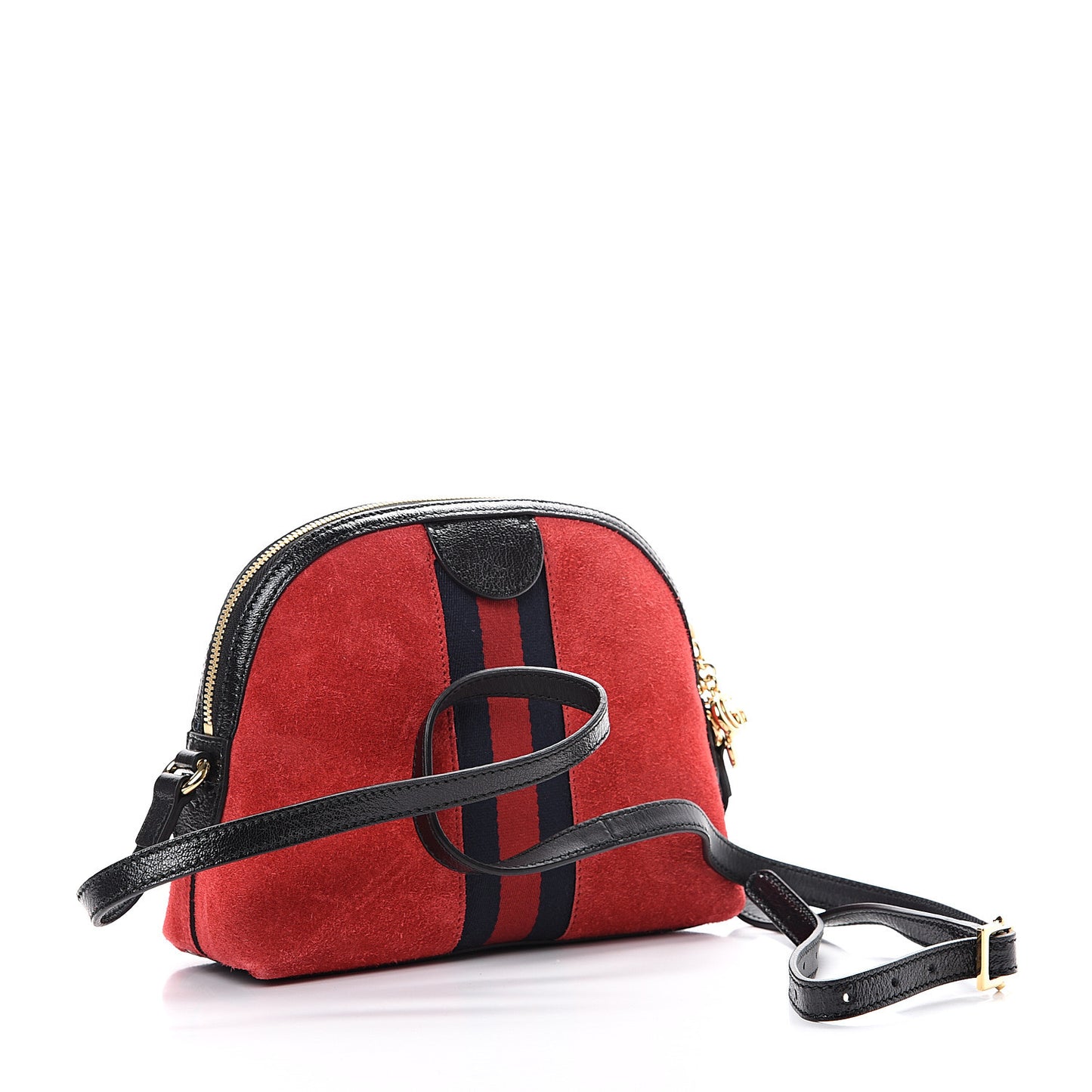 Suede Patent Web GG Small Ophidia Dome Shoulder Bag Hibiscus Red