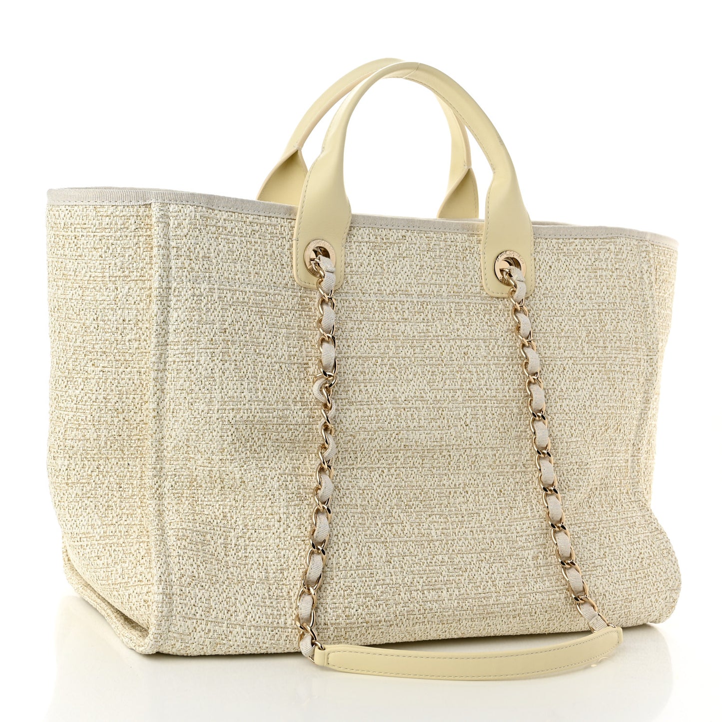 Mixed Fibers Calfskin Medium Deauville Tote Light Beige