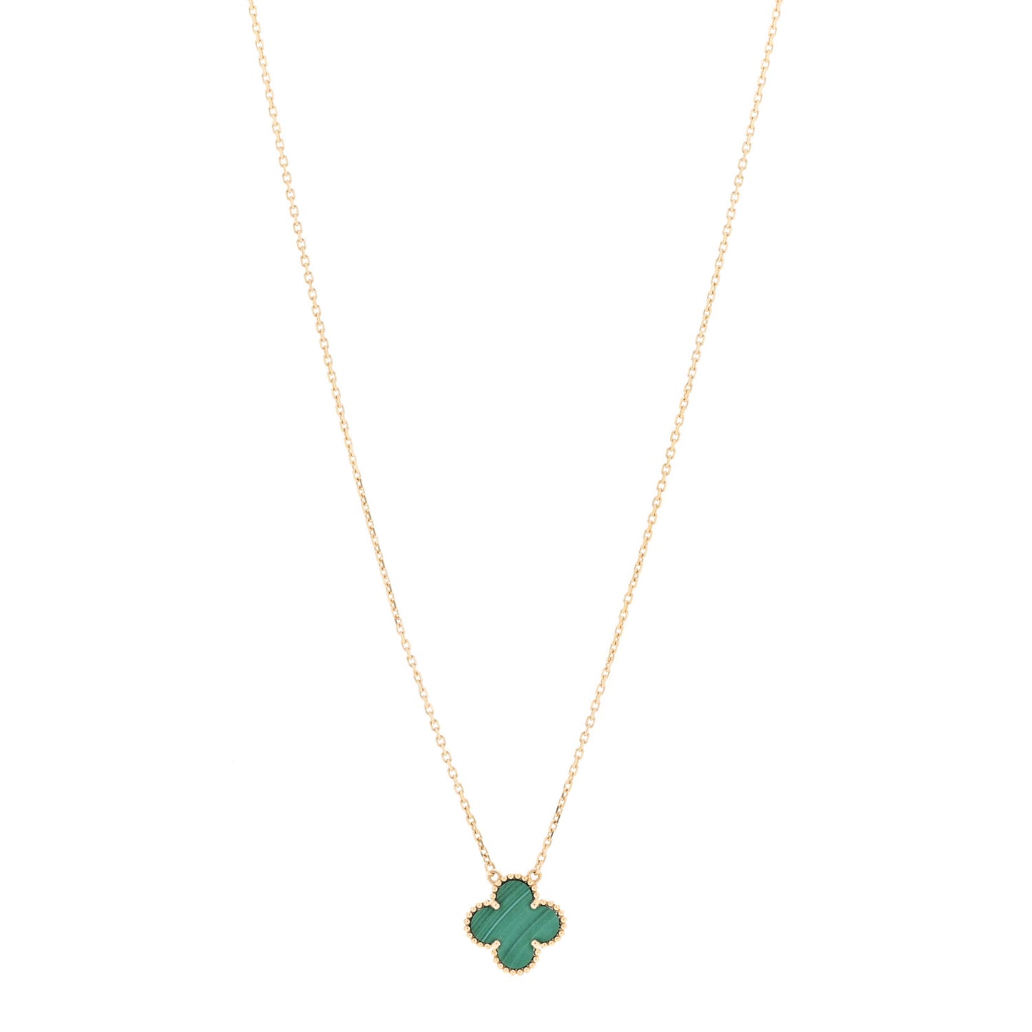 18K Yellow Gold Malachite Vintage Alhambra Pendant Necklace