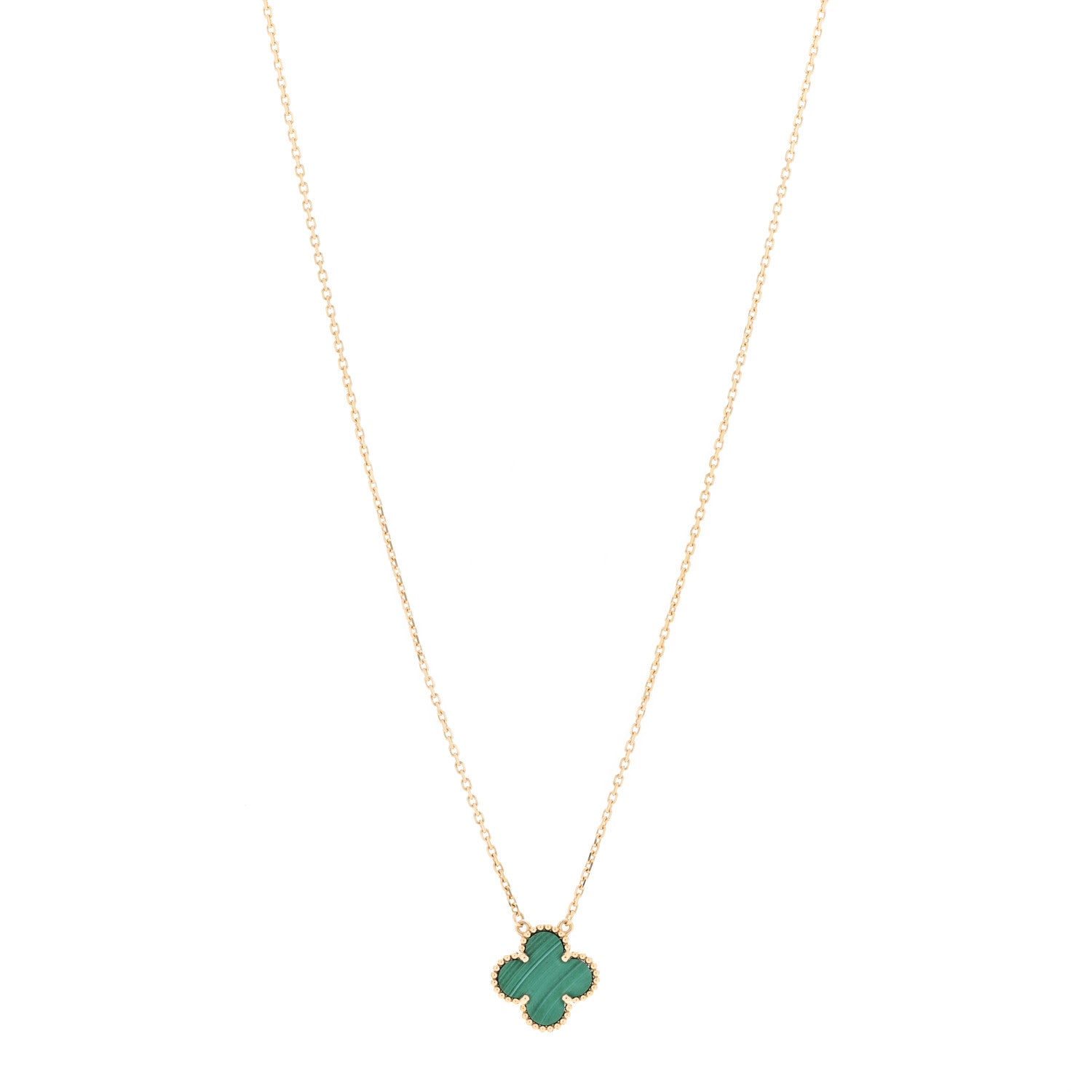 Van Cleef & Arpels 18K Yellow Gold Malachite Vintage Alhambra Pendant Necklace 1 of 7