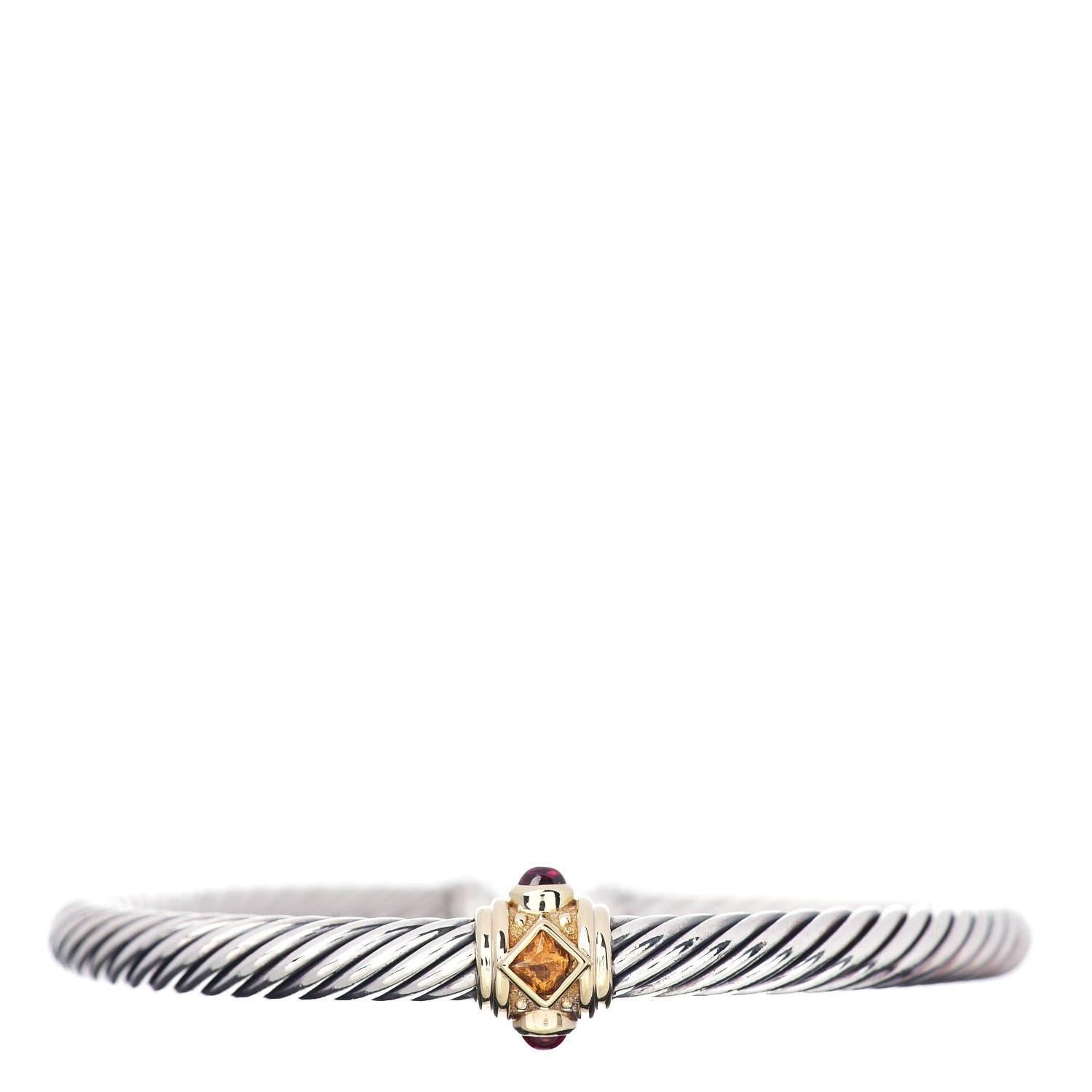 David Yurman Sterling Silver 14K Yellow Gold Citrine Rhodolite Garnet 5mm Cable Renaissance Station Bracelet 1 of 4