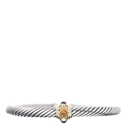 David Yurman Sterling Silver 14K Yellow Gold Citrine Rhodolite Garnet 5mm Cable Renaissance Station Bracelet 1 of 4
