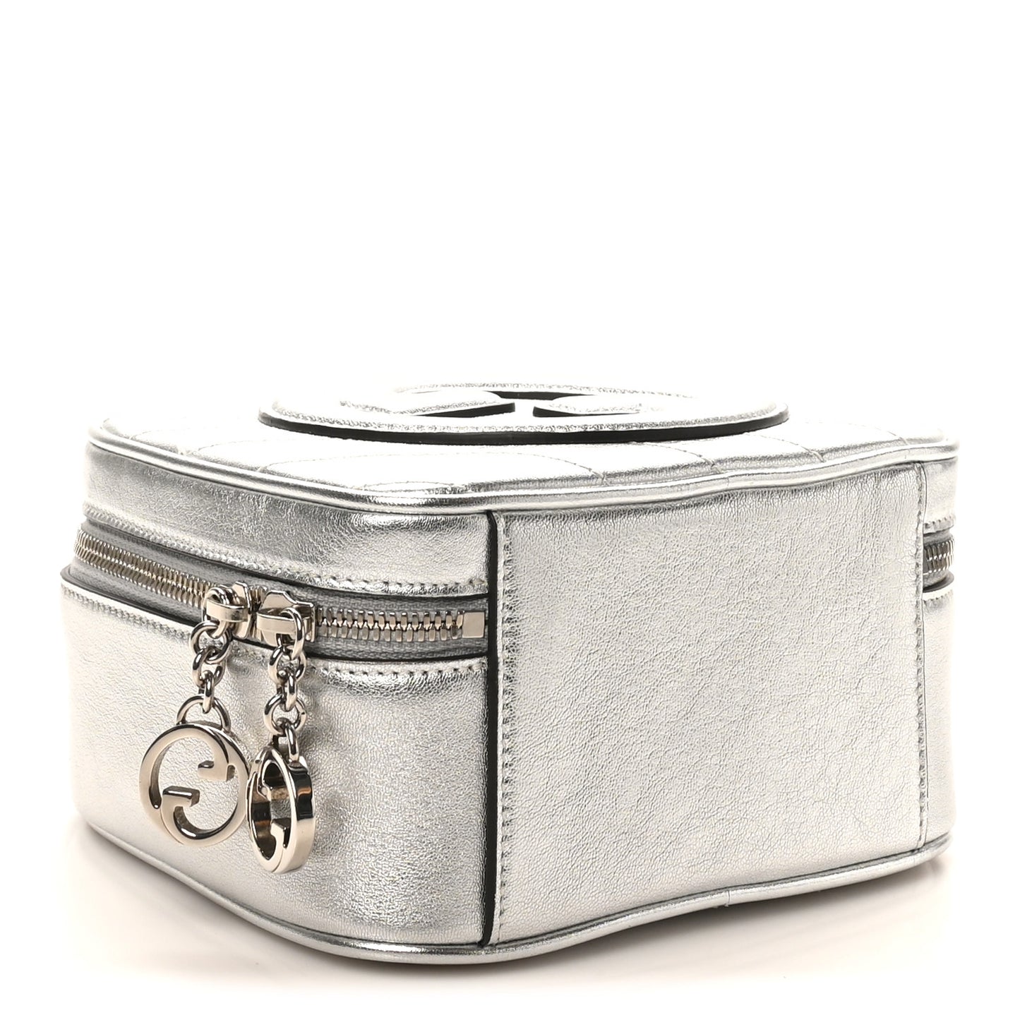 Metallic Sakai Be Green Calfskin Diagonal Stitched Blondie Top Handle Bag Silver
