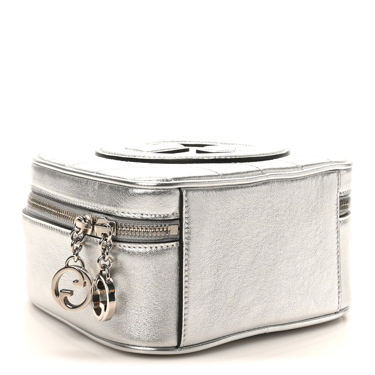 Gucci Metallic Sakai Be Green Calfskin Diagonal Stitched Blondie Top Handle Bag Silver 4 of 10