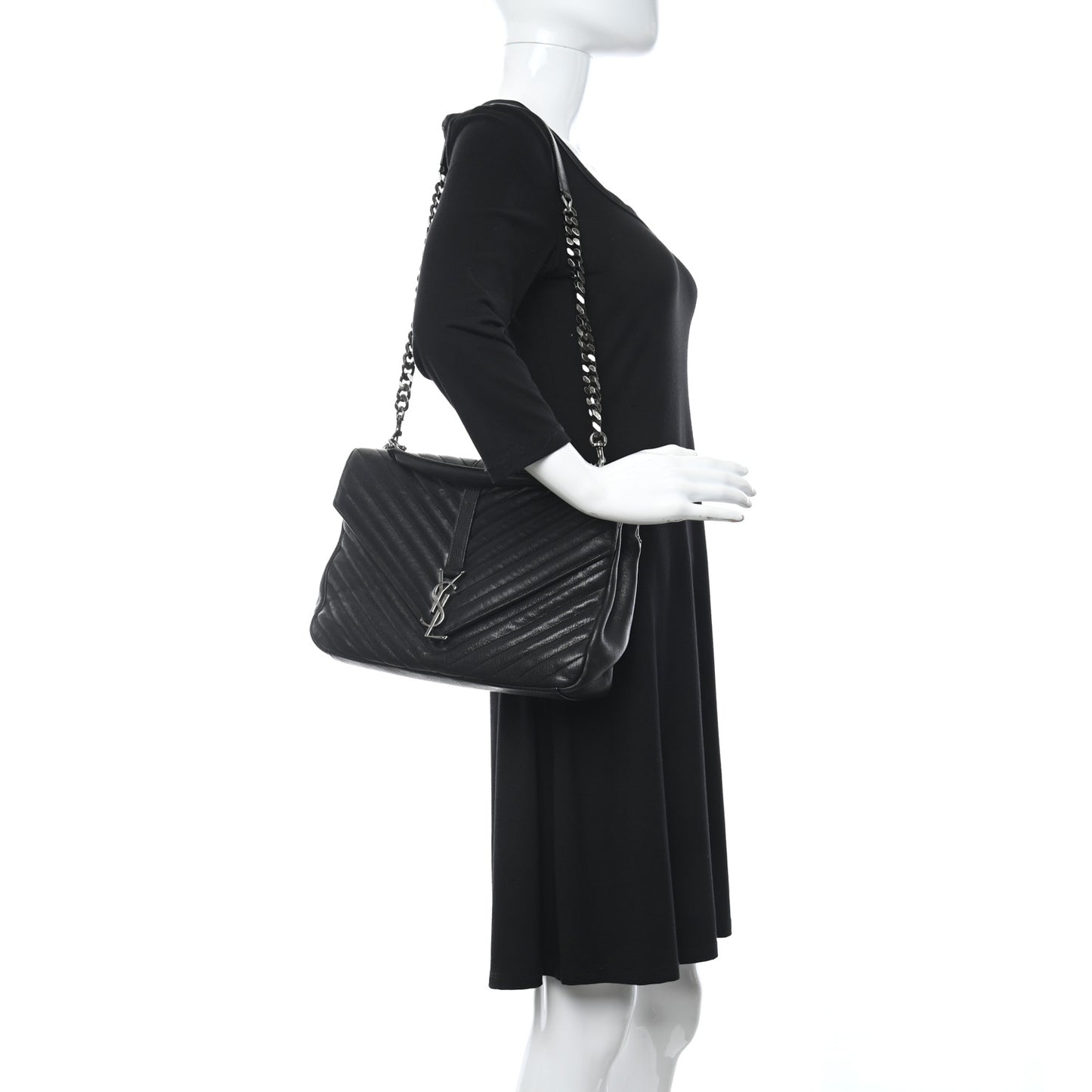 Sheepskin Matelasse Chevron Monogram Monochrome Large College Satchel Black