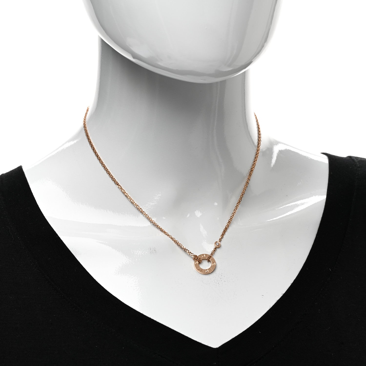 Cartier 18K Pink Gold 2 Diamond LOVE Necklace 2 of 5