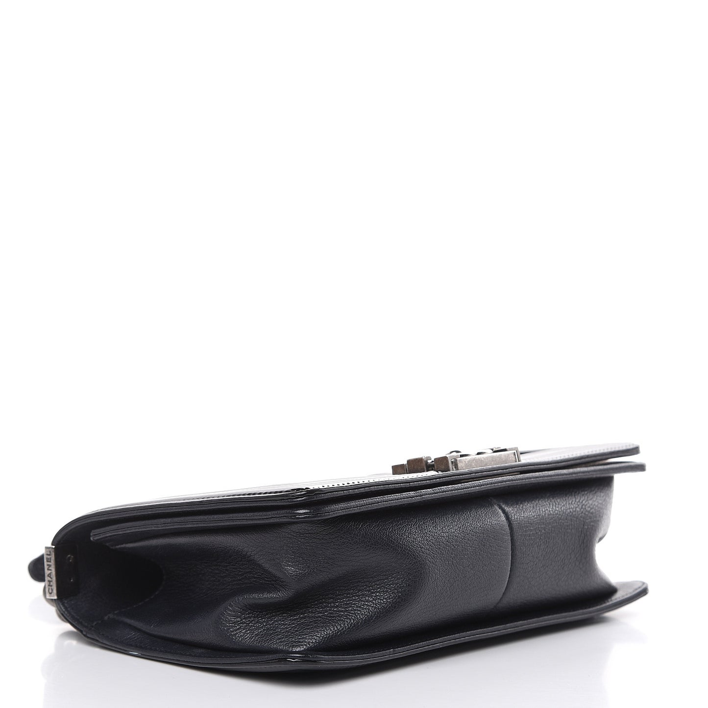 Goatskin Quilted Patent Medium Duo Boy Flap Black