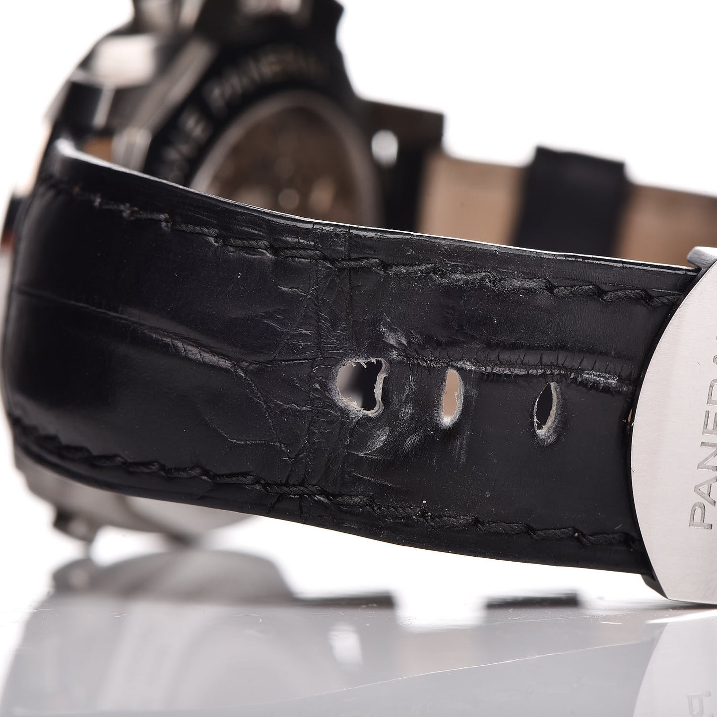 Stainless Steel Alligator 44mm Luminor Rattrapante 1950 Automatic Watch Black PAM00213