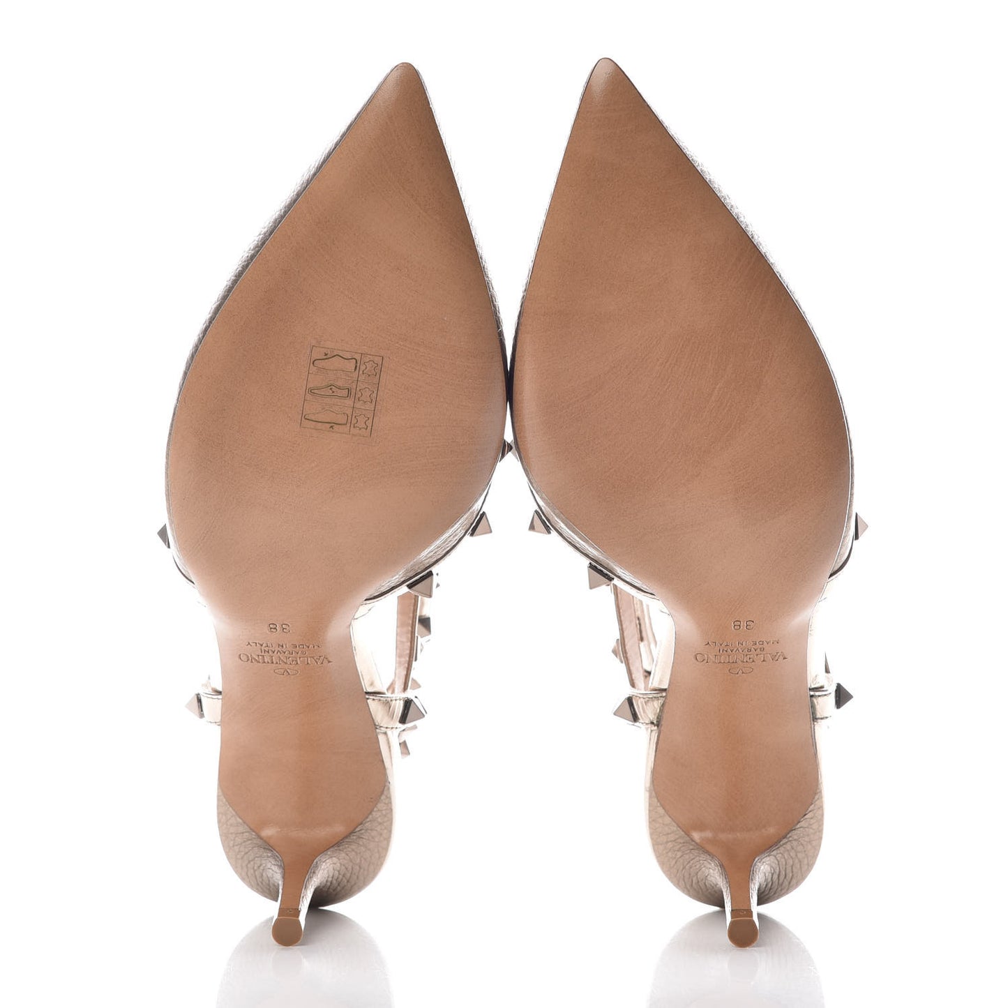 Metallic Pebbled Calfskin Patent Rockstud Ankle Strap 65mm Pumps 38 Skin