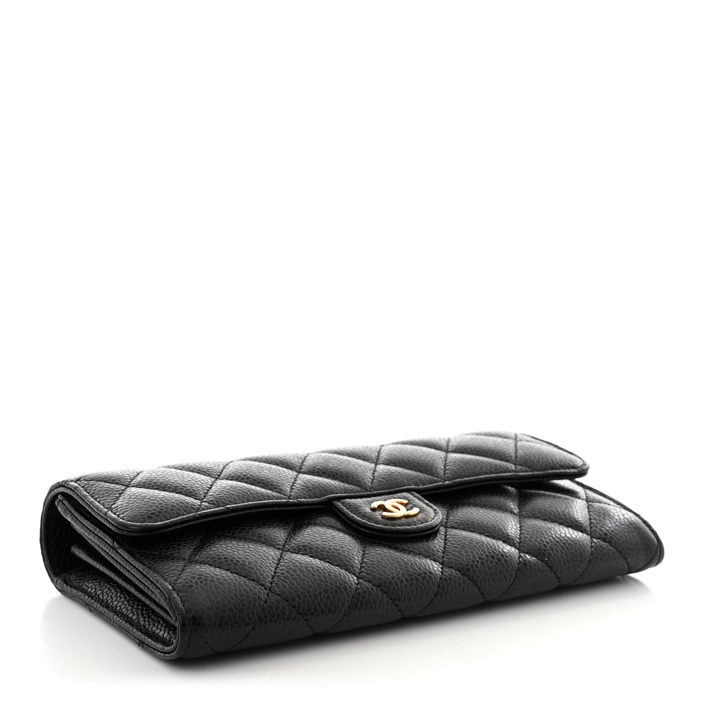 Caviar Quilted Large Gusset Flap Wallet Black