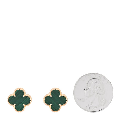 Van Cleef & Arpels 18K Yellow Gold Malachite Vintage Alhambra Earrings 2 of 5