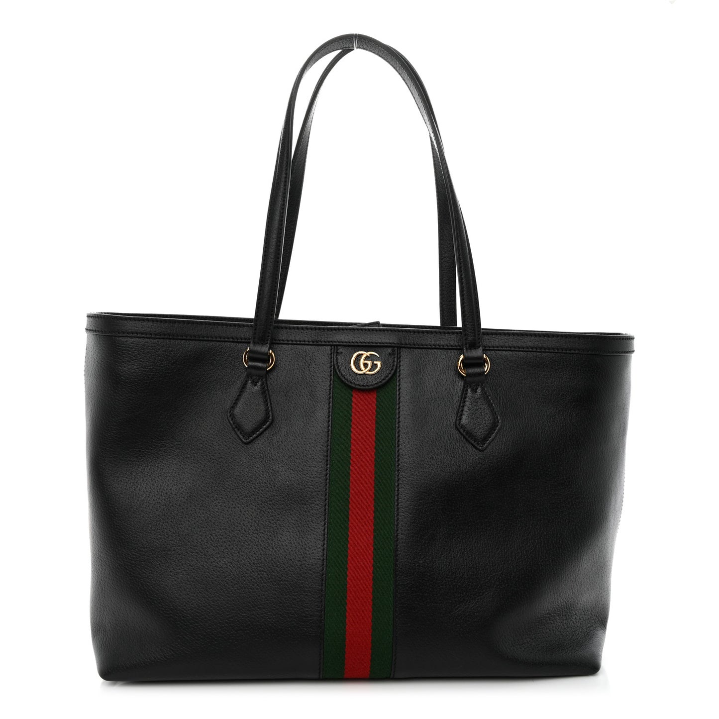 Textured Calfskin Web Medium Ophidia Shopping Tote Black