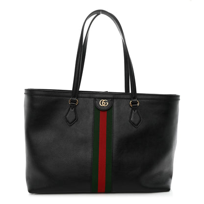 Gucci Textured Calfskin Web Medium Ophidia Shopping Tote Black 1 of 10