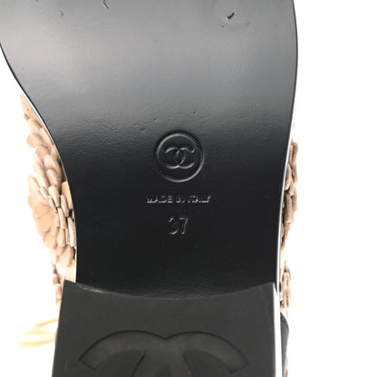 Chanel Embroidered Lambskin Grosgrain Lace Up Boots 37 Beige Black 6 of 9