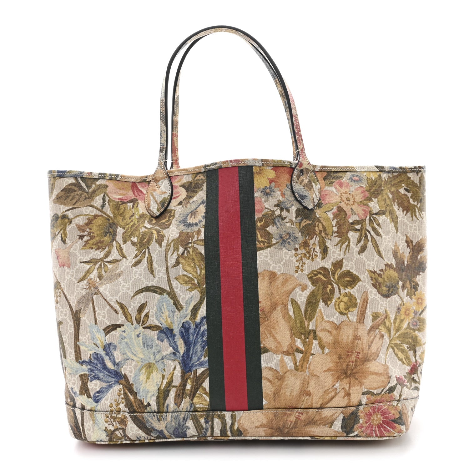 Gucci GG Supreme Monogram Water Flora Web Large Ophidia Tote Beige White Multicolor 1 of 12
