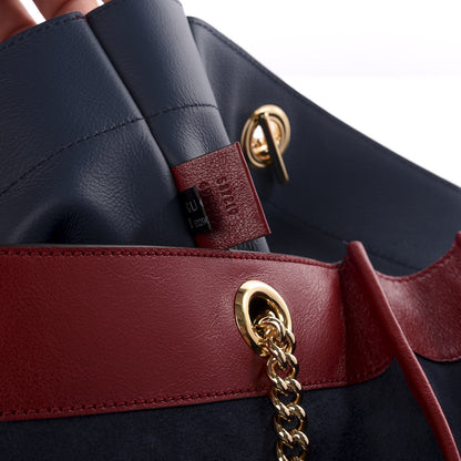 Gucci Suede Calfskin Large Rajah Chain Tote New Blue Romantic Cherry 7 of 11
