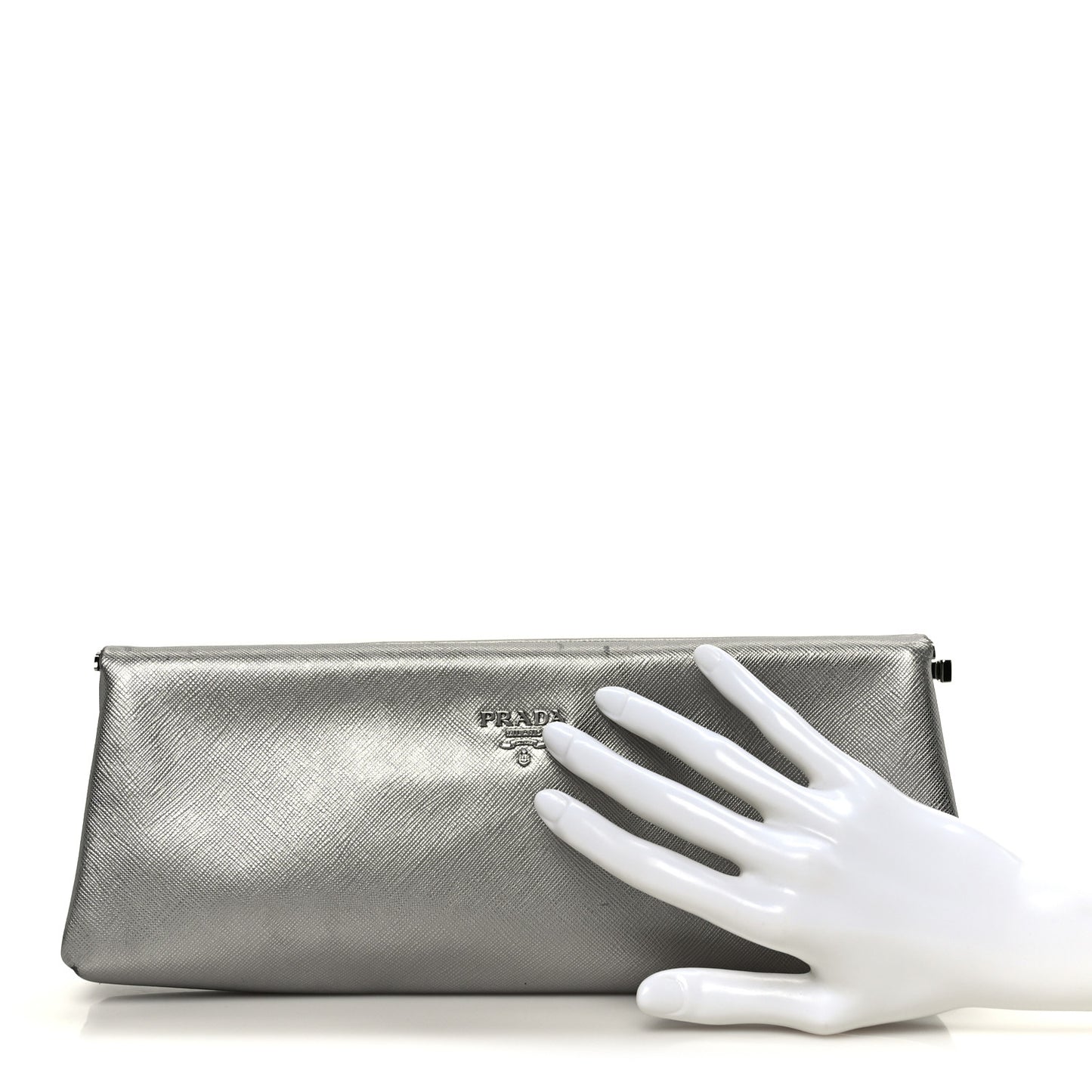 Metallic Saffiano Frame Clutch Cromo
