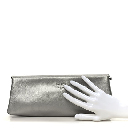 Prada Metallic Saffiano Frame Clutch Cromo 2 of 9