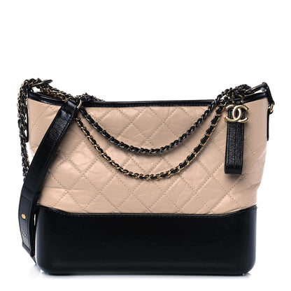 Chanel Aged Calfskin Quilted Medium Gabrielle Hobo Beige Black 1 of 10