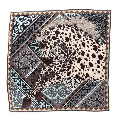 Hermes Cashmere Silk Appaloosa Des Steppes Shawl 140 Naturel Marron Ciel 1 of 4