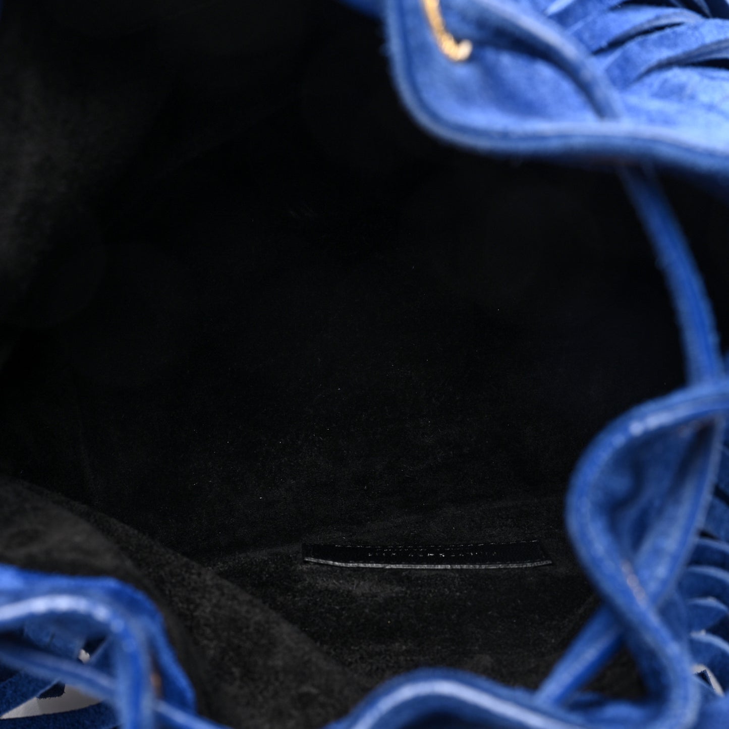 Suede Calfskin Small Emmanuelle Fringe Bucket Bag Blue