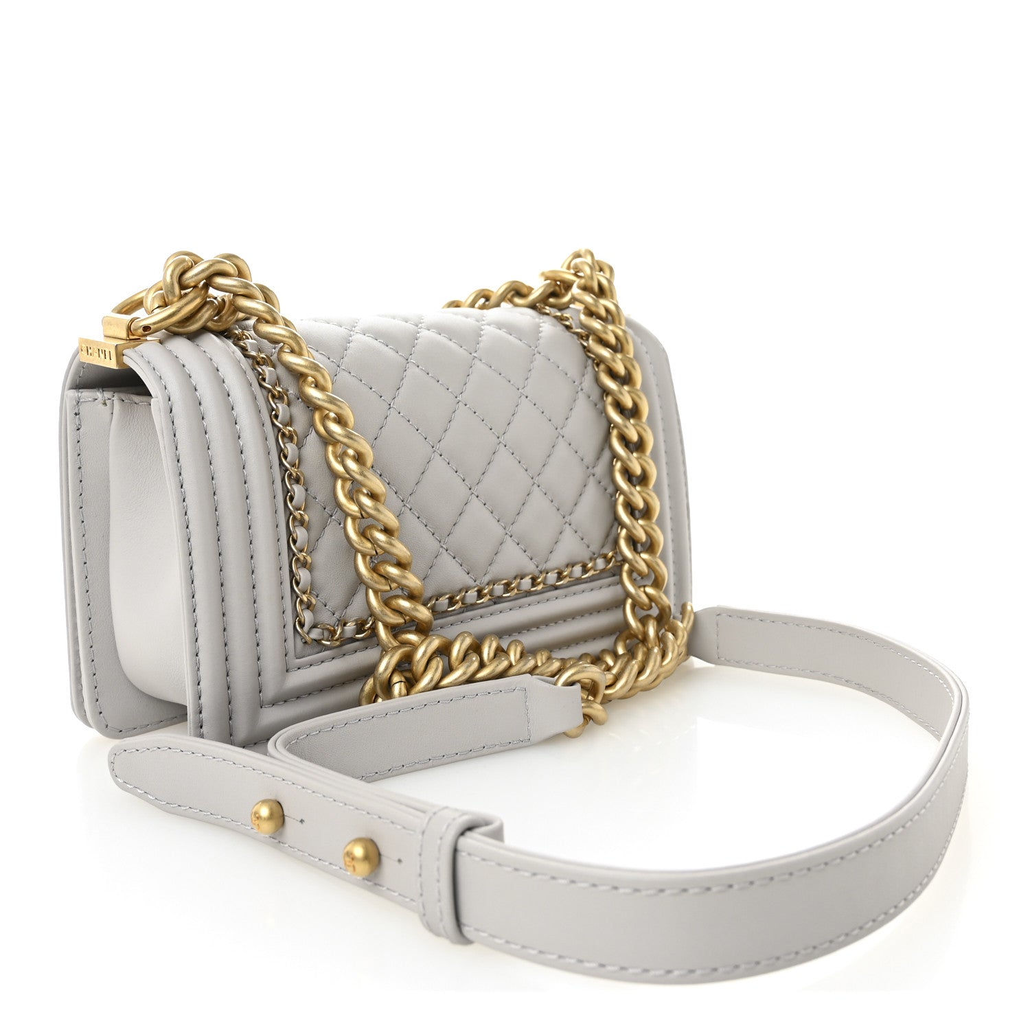 Chanel Lambskin Quilted Small Chain Around Boy Flap Grey 3 of 10