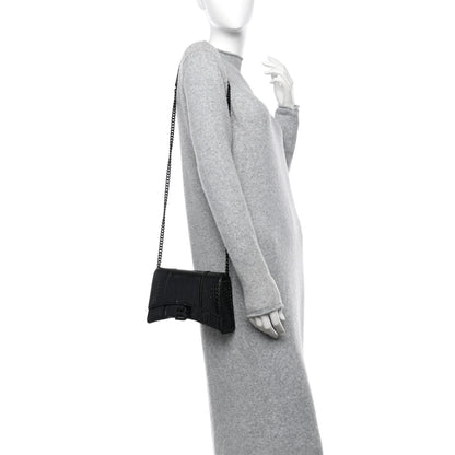 Balenciaga Shiny Calfskin Monochrome Crocodile Embossed Hourglass Chain Bag Black 2 of 9