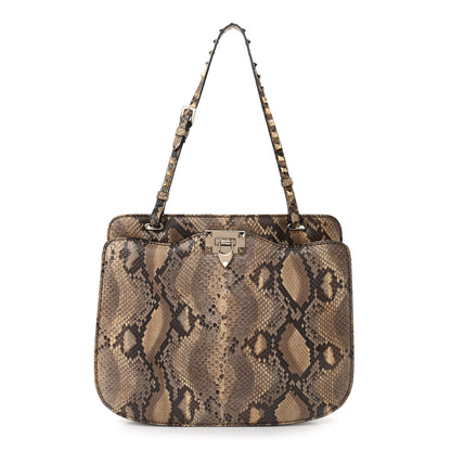Valentino Garavani Snakeskin Rockstud Shoulder Satchel Beige 1 of 9