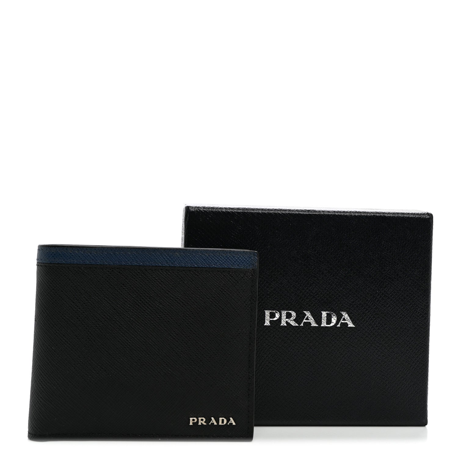 Prada Saffiano Bi-Fold Wallet Black Bluette 7 of 7