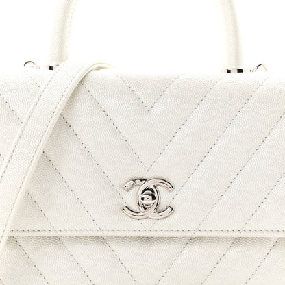 Chanel Iridescent Caviar Chevron Quilted Mini Coco Handle Flap White 8 of 10