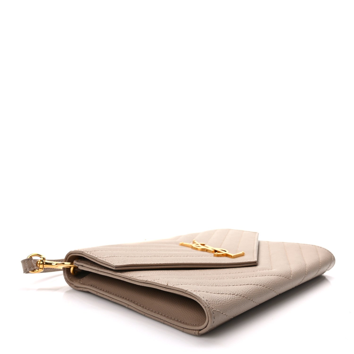 Saint Laurent Grain De Poudre Matelasse Chevron Monogram Envelope Clutch Dark Beige 4 of 10