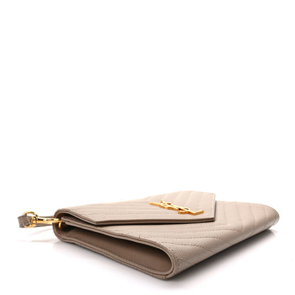 Saint Laurent Grain De Poudre Matelasse Chevron Monogram Envelope Clutch Dark Beige 4 of 10