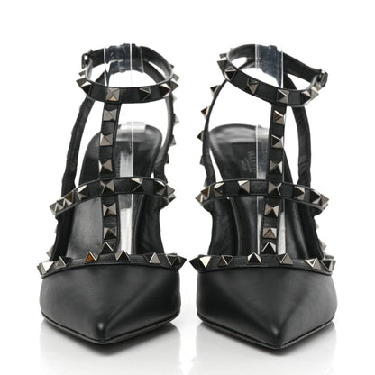 Valentino Garavani Calfskin Nappa Rockstud Ankle Strap 100mm Pumps 38.5 Black 2 of 9