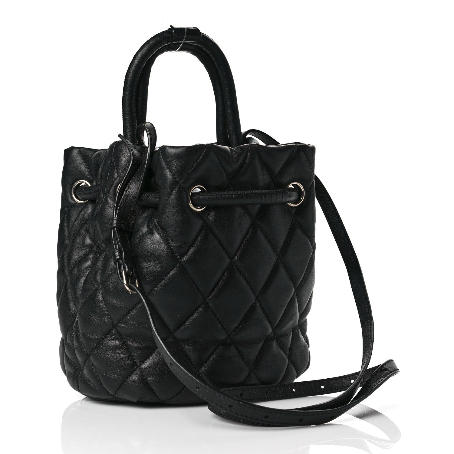 Balenciaga Nappa Calfskin Quilted Touch B Bucket Bag Black 2 of 9