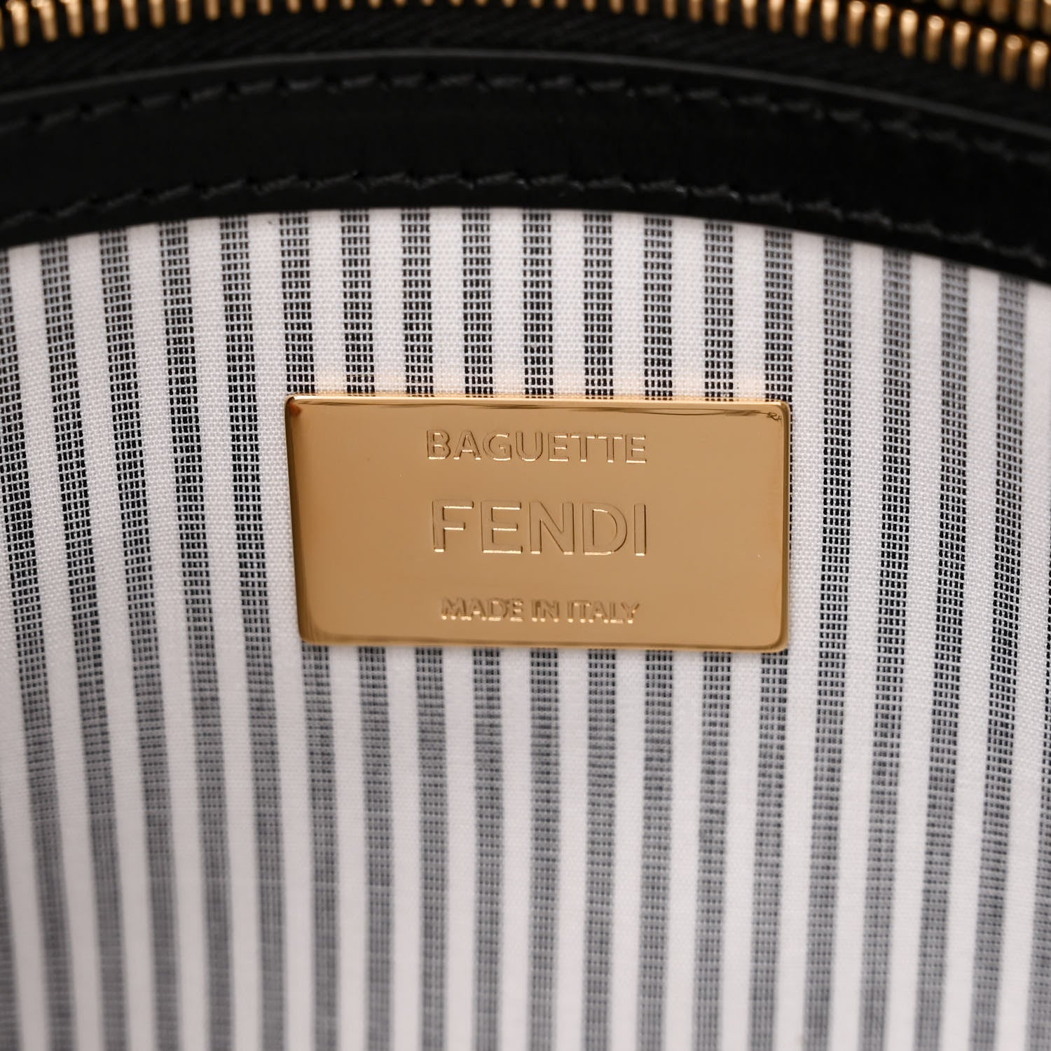 Fendi Cotton Cuoio Bretagna Striped Baguette Grigio White Black 6 of 12