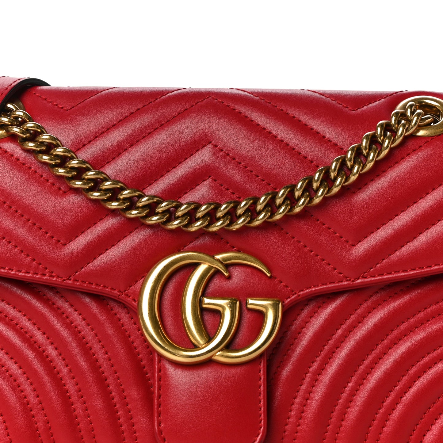 Calfskin Matelasse Small GG Marmont Shoulder Bag Hibiscus Red
