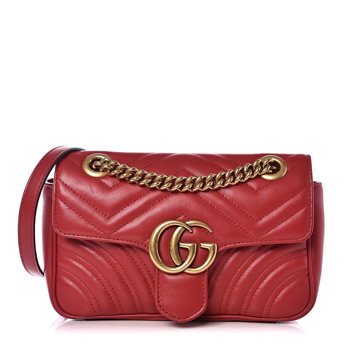 Calfskin Matelasse Mini GG Marmont Shoulder Bag Hibiscus Red