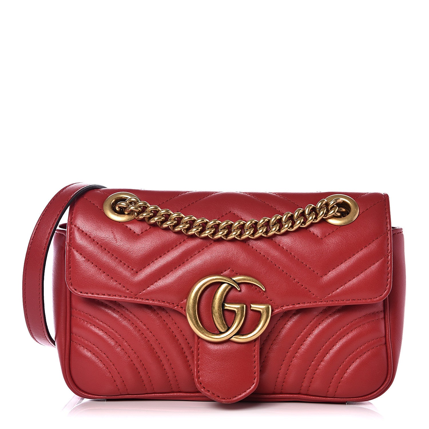Gucci Calfskin Matelasse Mini GG Marmont Shoulder Bag Hibiscus Red 1 of 12