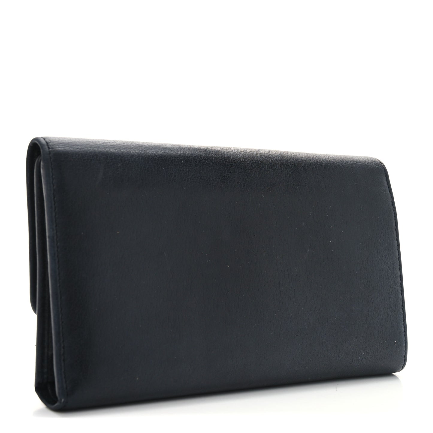 Goatskin Camellia Embossed Flap Wallet Black