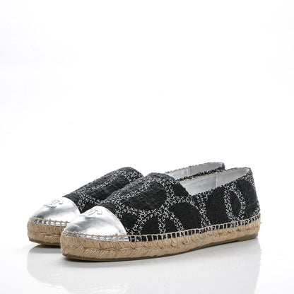 Chanel Tweed Lambskin CC Espadrilles 40 Black Silver 3 of 8