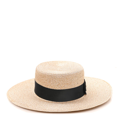 Gucci Glittered Straw Grosgrain Wide Brim Hat XL Gold Black 5 of 10
