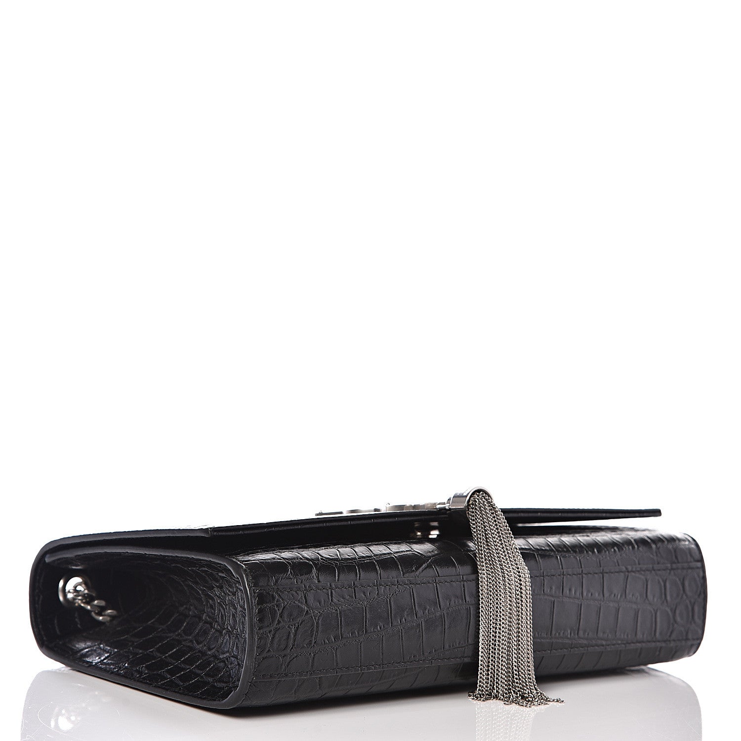 Saint Laurent Calfskin Crocodile Embossed Medium Classic Monogram Kate Tassel Satchel Black 3 of 9