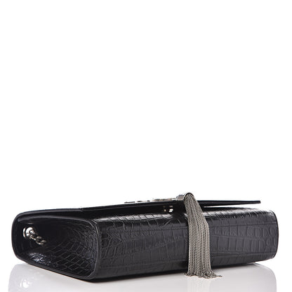Saint Laurent Calfskin Crocodile Embossed Medium Classic Monogram Kate Tassel Satchel Black 3 of 9