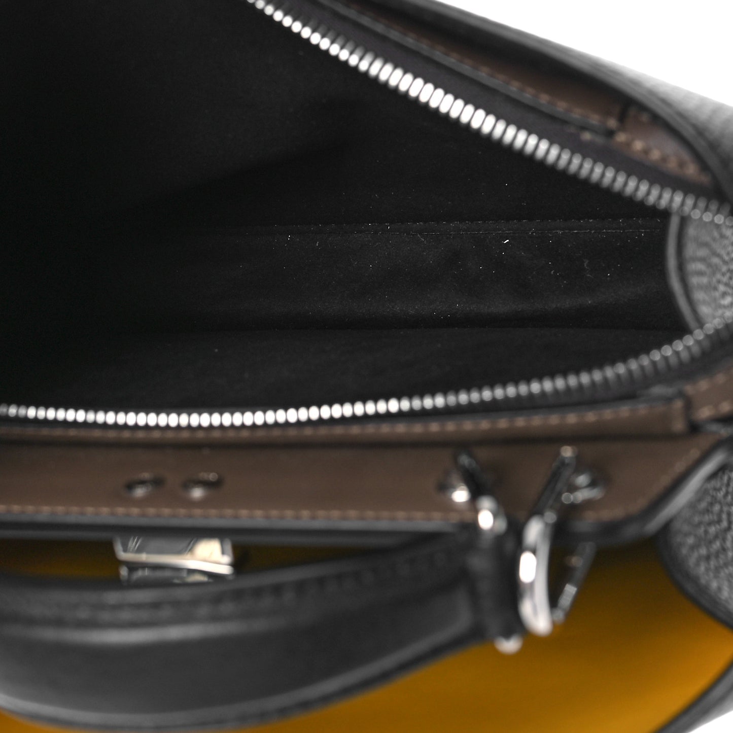 Cuoio Romano Vitello Cover Glazed Fabric Bi-Color FF 1974 Mini Peekaboo I SEE U Satchel Black Mimosa Tobacco Moro