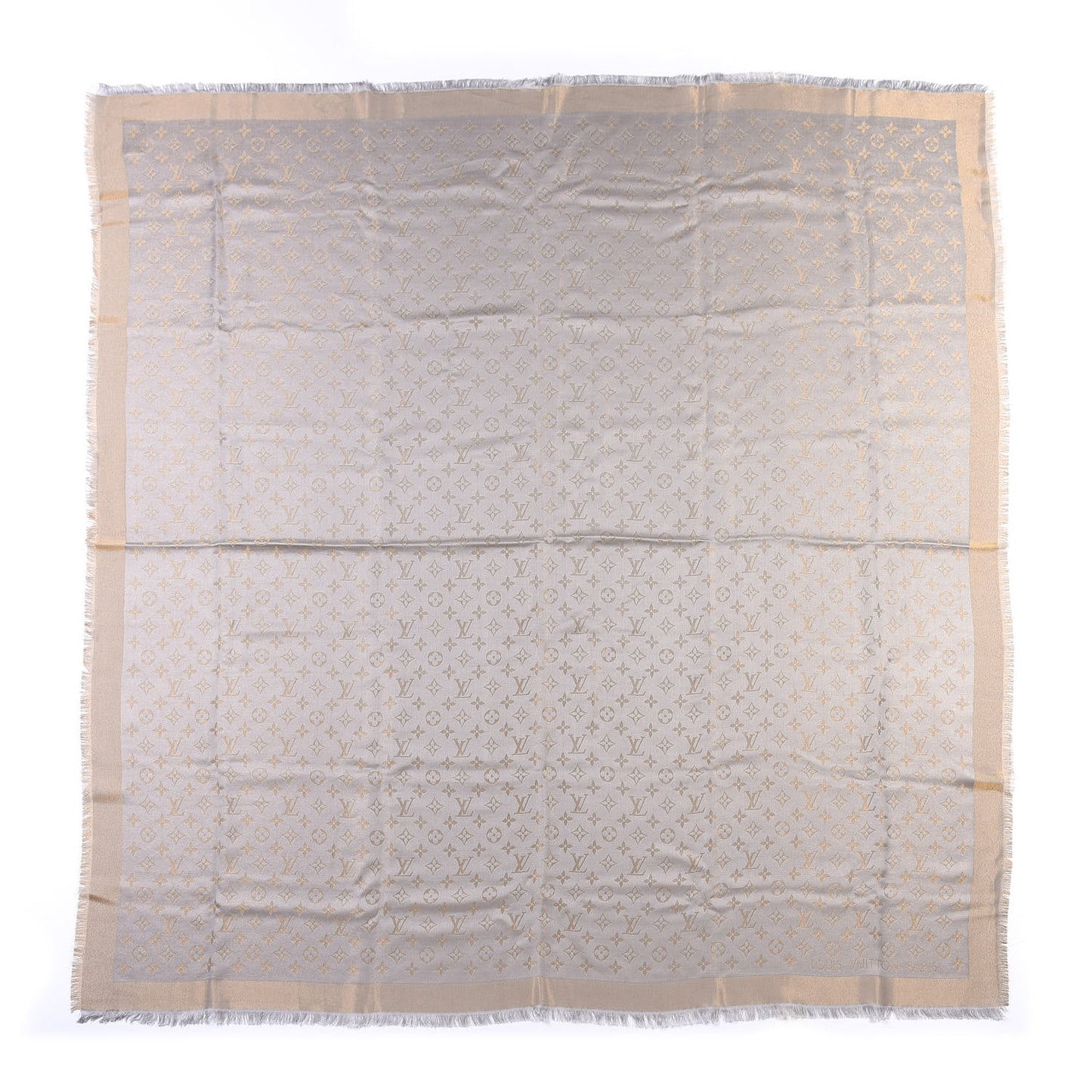 Silk Lurex Wool Monogram Shine Shawl Greige